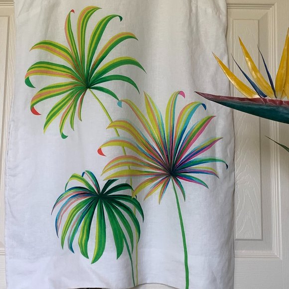 SOLD π2X HPπTommy Bahama Women's Cirque De Palm White Linen Shift Dress Sz XL - Picture 2 of 14